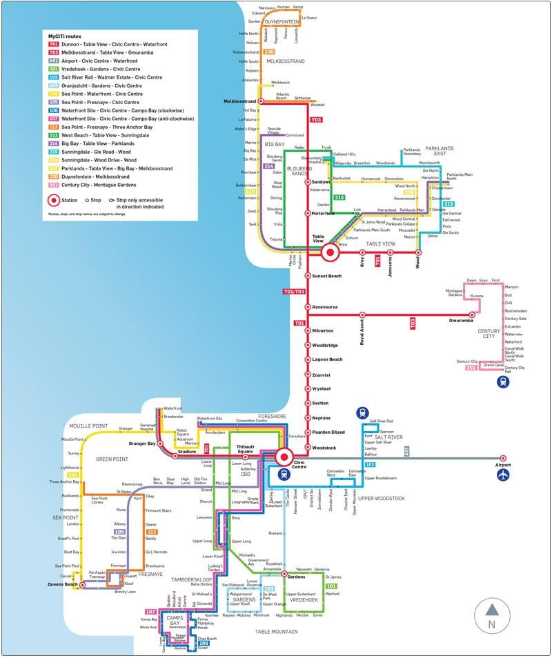 קייפטאון myciti מסלול האוטובוס מפה