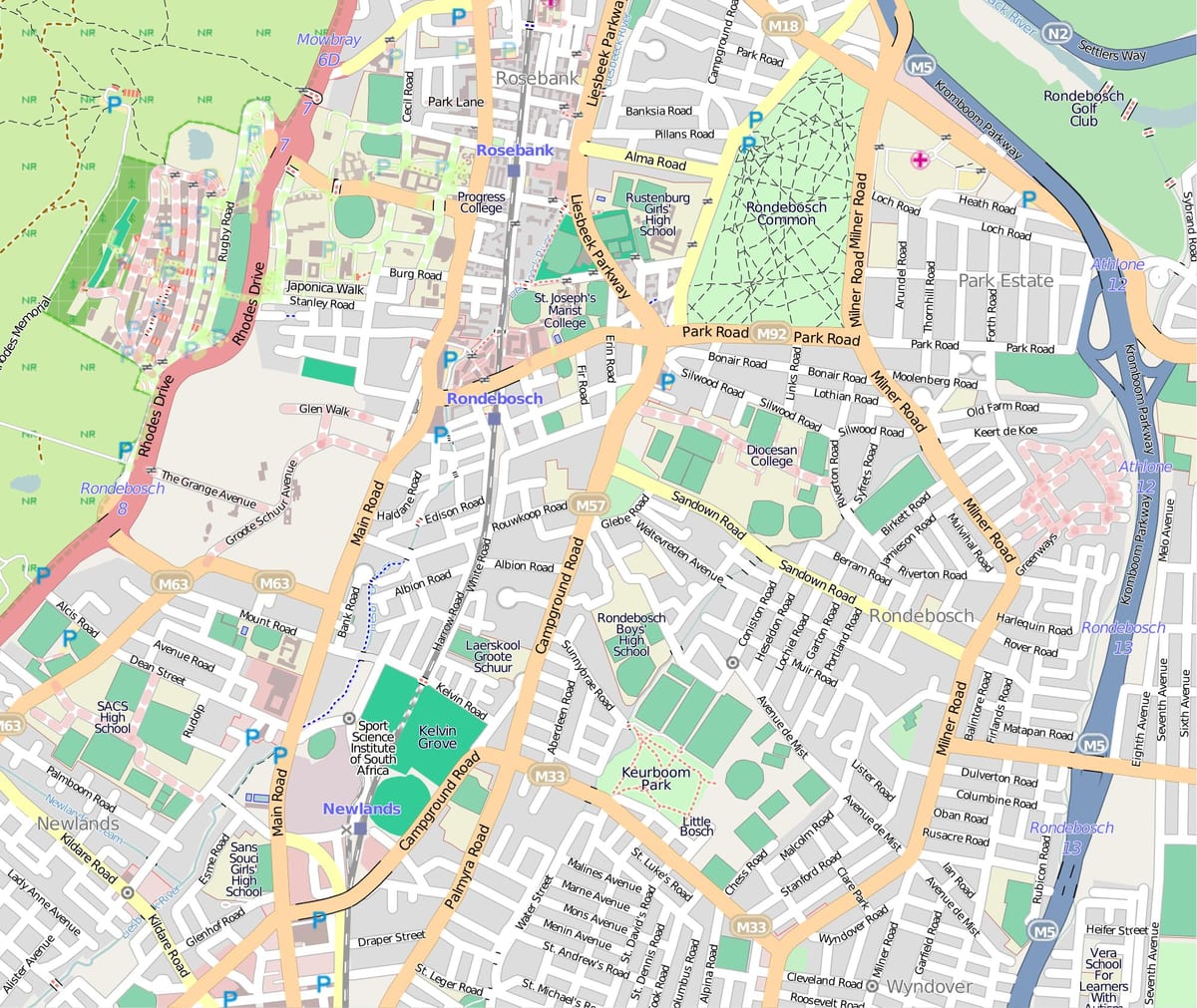 מפה של rondebosch קייפטאון