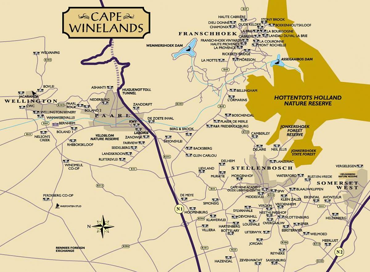 מפה של winelands קייפטאון